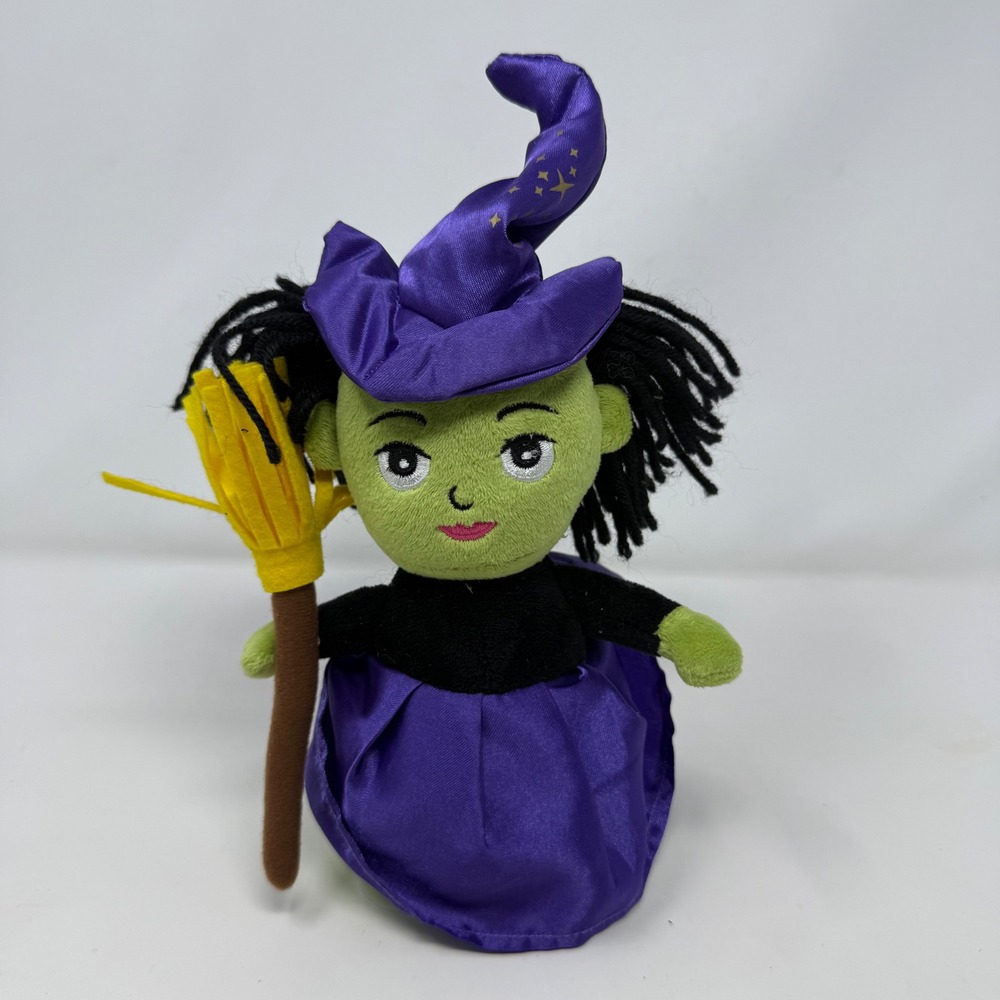 Cupcakes & Cartwheels Green Purple Speak & Repeat Witch Plush Halloween Decor
